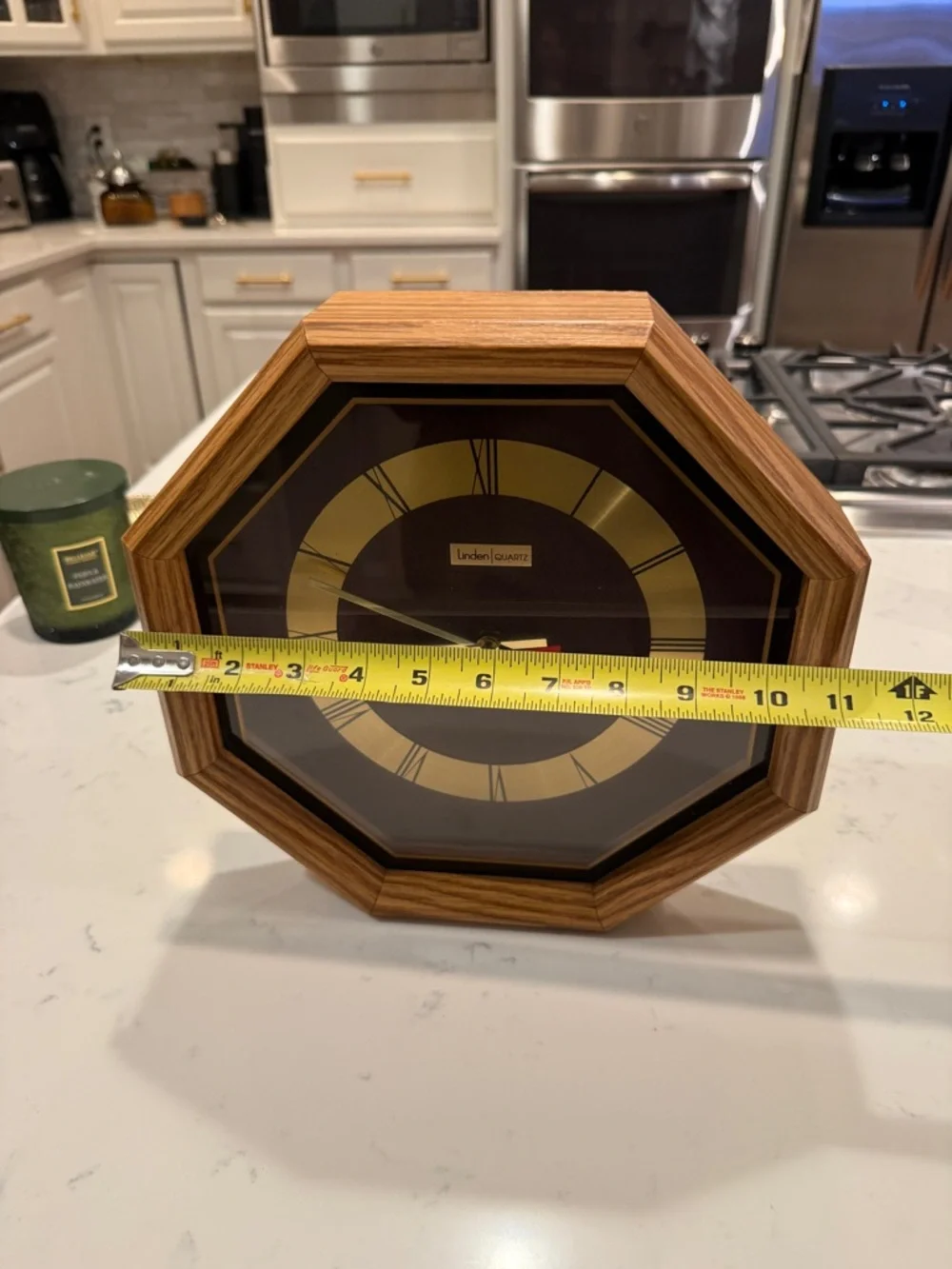 Linden Quartz Mid Century Oak Finish Octagon Wall Clock Vintage